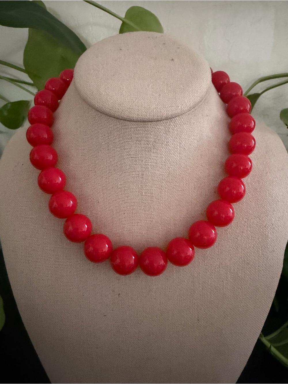 Vintage Oversized Cherry Red Lucite Beaded Statement Necklace
